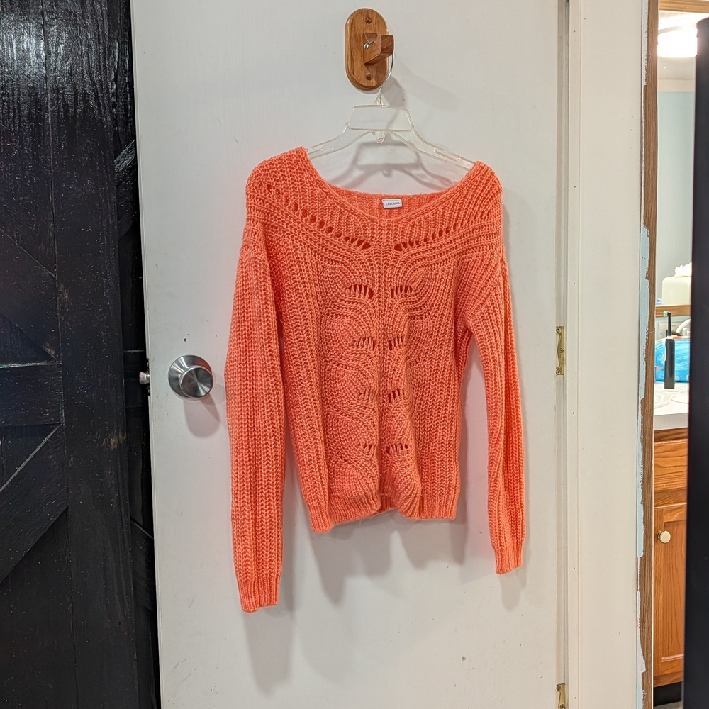 Women's Off-Shoulder Open Knit Sweater in Coral
